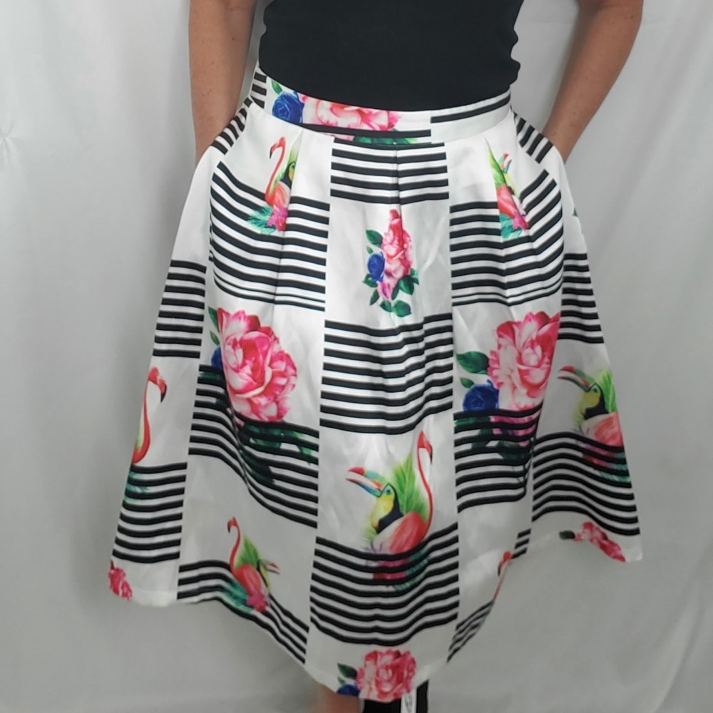 SP retro flamingo rose toucan vintage style skirt